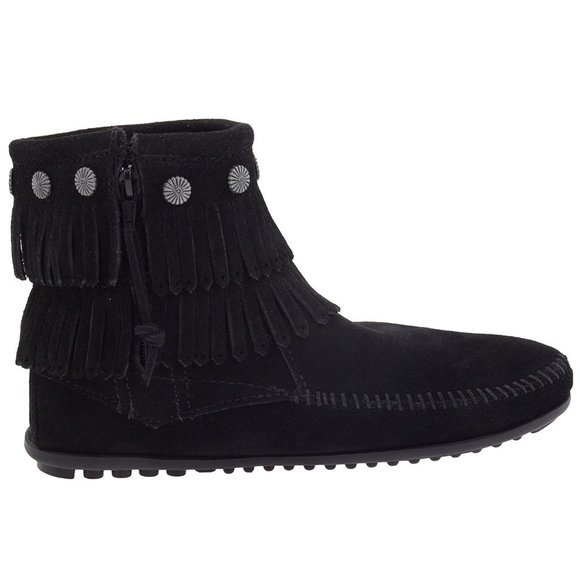 Minnetonka Double Fringe Side Zip Boots Sz 8 - Picture 3 of 10